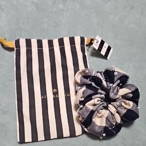 Lele Sadoughi Navy and White Pearl Hair Scrunchie
